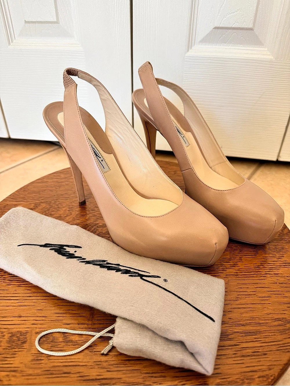 Brian Atwood Nude Debra Slingback Platform Heels Made in Italy Size 10 EU 41